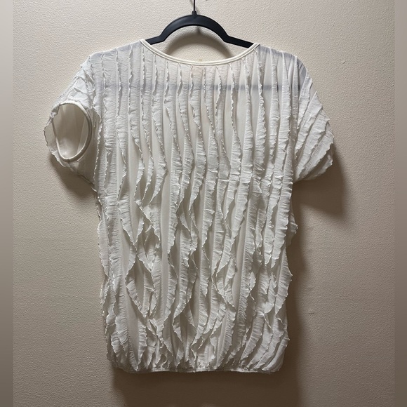 Andrea Missy Short Sleeve Flowy Vented Soft Ruffled Boho Blouse, Sz S, White - Picture 2 of 4